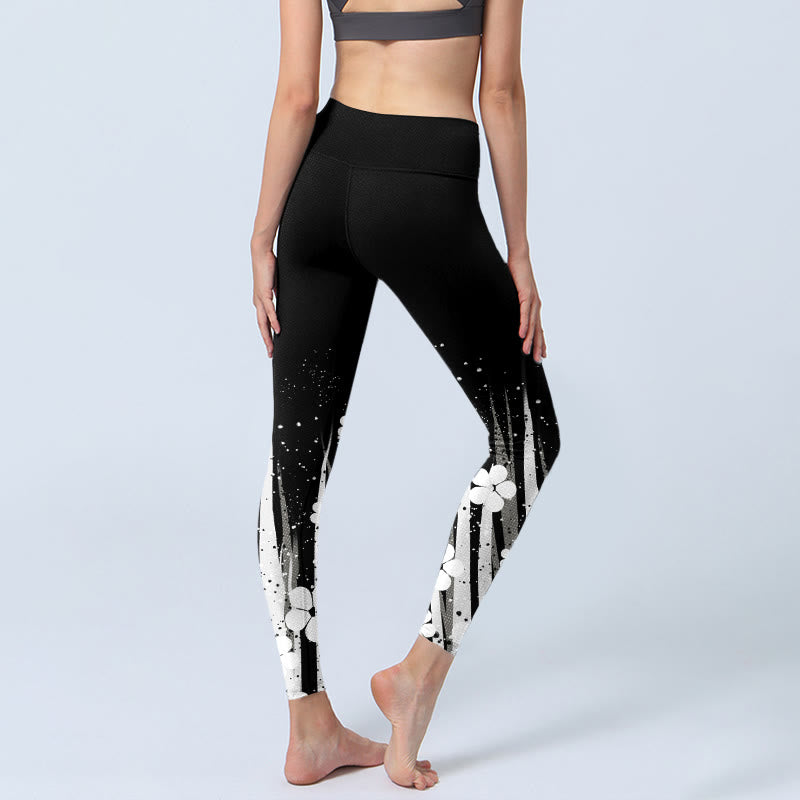 Leggings da palestra con stampa di Buddha Stones, fiori bianchi e piante acquatiche, pantaloni da yoga da donna - image 4