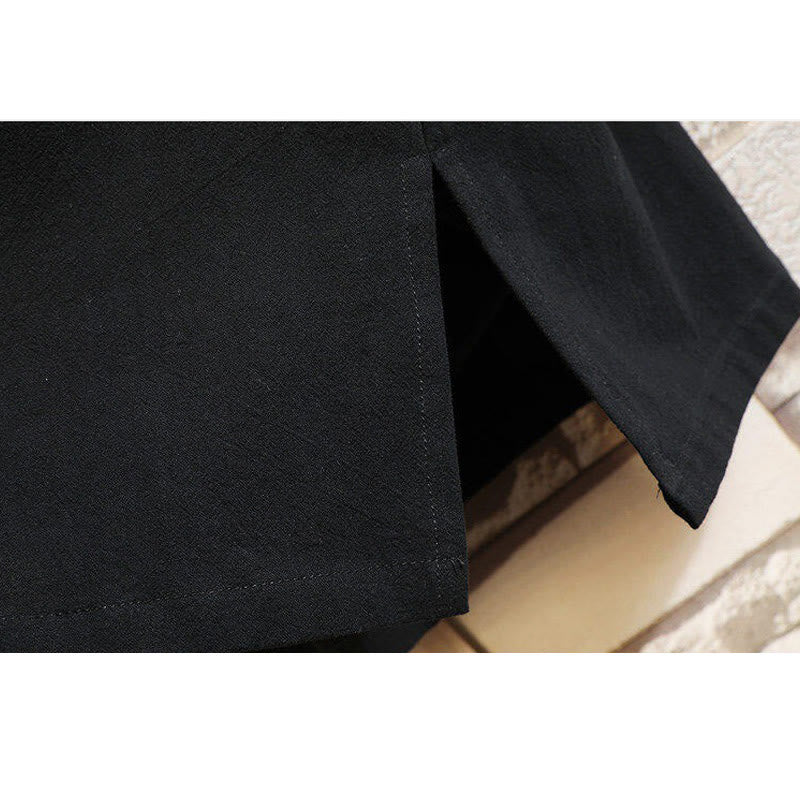 Maglietta da uomo in cotone e lino a maniche corte con lacci laterali, motivo gru ricamato, abito da ballo Buddha Stones - image 8