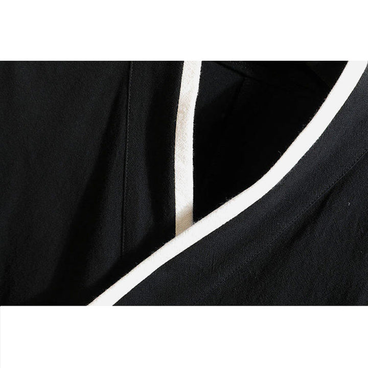 Maglietta da uomo in cotone e lino a maniche corte con lacci laterali, motivo gru ricamato, abito da ballo Buddha Stones - image 3