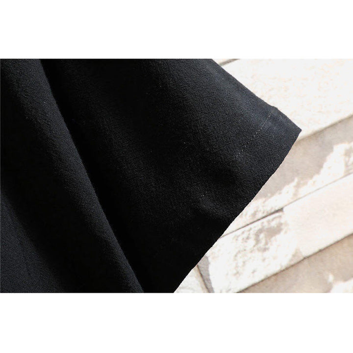 Maglietta da uomo in cotone e lino a maniche corte con lacci laterali, motivo gru ricamato, abito da ballo Buddha Stones - image 5