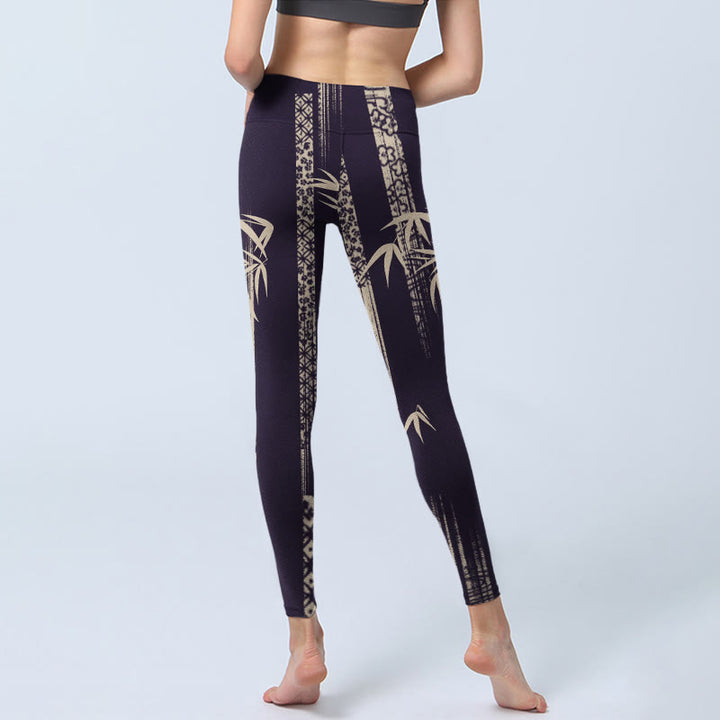 Leggings da palestra con stampa a onde di bambù Buddha Stones, pantaloni da yoga da donna - image 7
