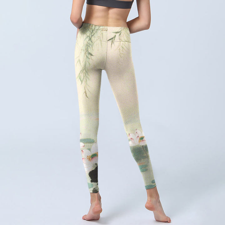 Leggings da palestra con stampa Buddha Stones, foglie di salice e motivo di loto, pantaloni da yoga da donna - image 6