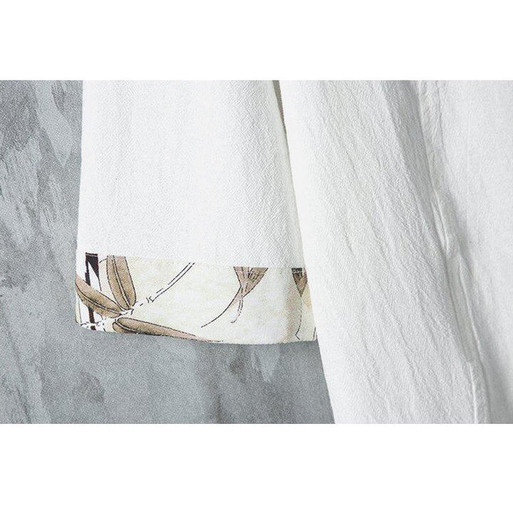 Buddha Stones in cotone e lino con maniche corte, motivo patchwork, motivo Buddha Stones, estate, bottoni e stampa cinese a rana - image 4