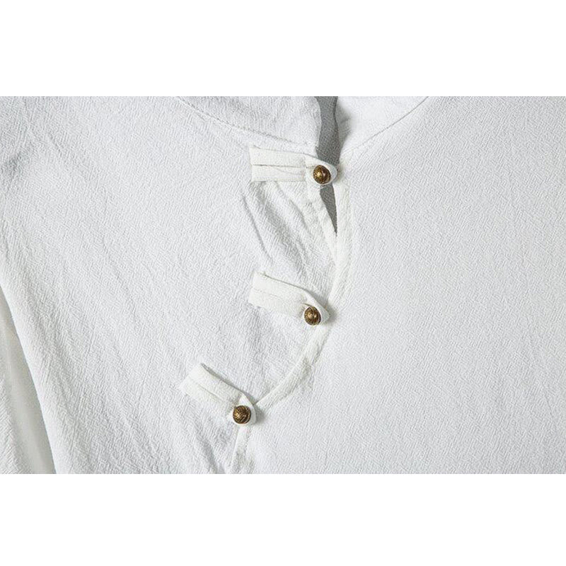 Buddha Stones in cotone e lino con maniche corte, motivo patchwork, motivo Buddha Stones, estate, bottoni e stampa cinese a rana - image 3