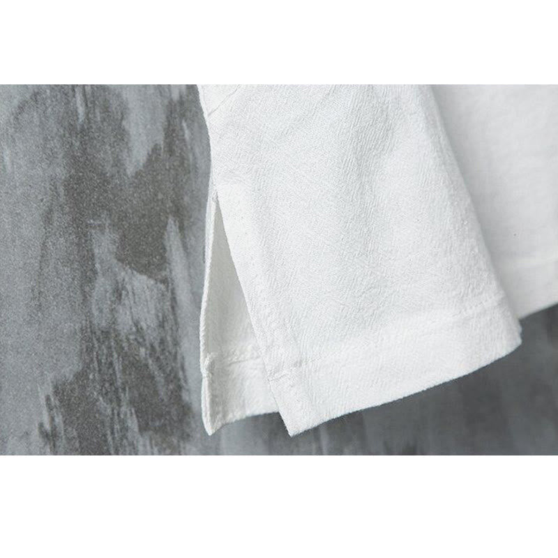 Buddha Stones in cotone e lino con maniche corte, motivo patchwork, motivo Buddha Stones, estate, bottoni e stampa cinese a rana - image 6