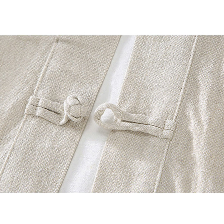 Camicia da uomo in lino e cotone con bottoni a forma di rana, stile vintage, stile cinese, con tasche, stile Buddha Stones - image 4