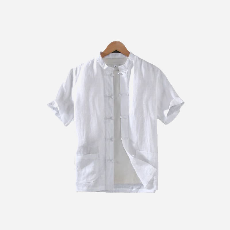 Camicia da uomo in lino e cotone con bottoni a forma di rana, stile vintage, stile cinese, con tasche, stile Buddha Stones - image 11