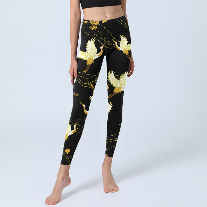 Leggings da palestra con stampa a linee e motivo a Buddha Stones coronate rosse e fiori dorati, pantaloni da yoga da donna - image 6