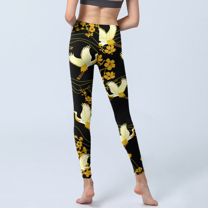 Leggings da palestra con stampa a linee e motivo a Buddha Stones coronate rosse e fiori dorati, pantaloni da yoga da donna - image 7