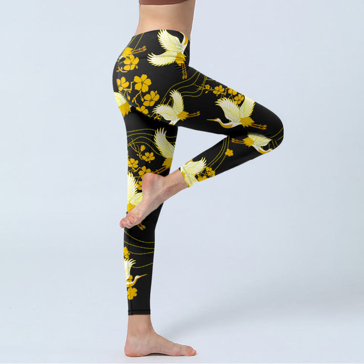 Leggings da palestra con stampa a linee e motivo a Buddha Stones coronate rosse e fiori dorati, pantaloni da yoga da donna - image 4