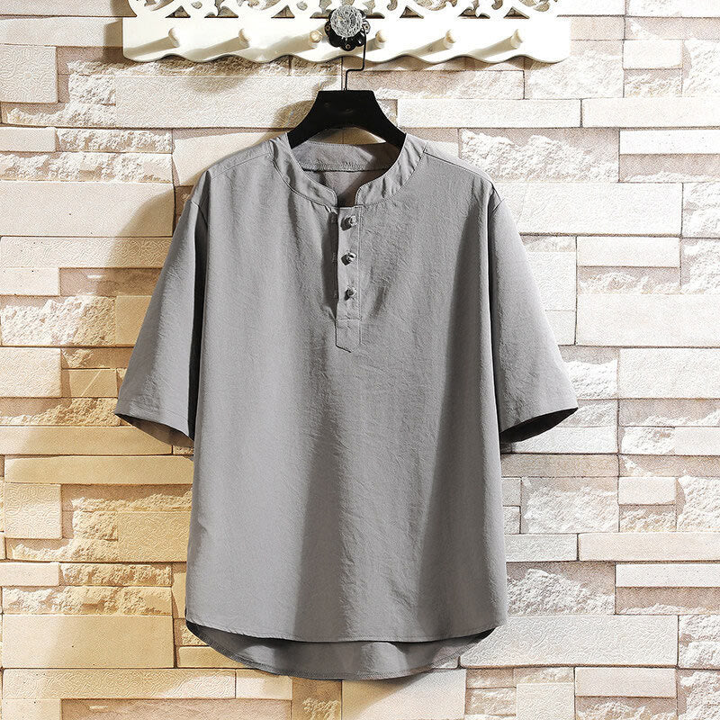 Giacca da uomo a maniche corte con motivo Buddha Stones, stile vintage casual, tinta unita - Grigio - US/UK/AU46, EU56 (5XL) - image 0