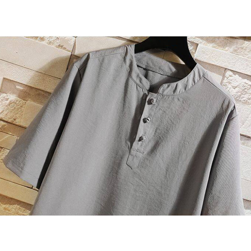 Giacca da uomo a maniche corte con motivo Buddha Stones, stile vintage casual, tinta unita - image 1