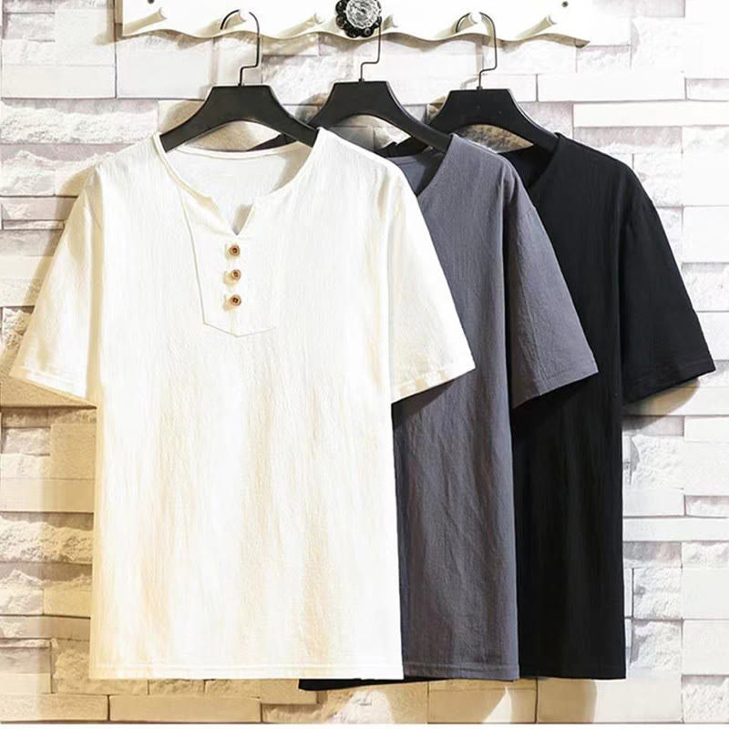 Set da meditazione in lino e cotone da uomo, 2 pezzi, maglietta a maniche corte con coulisse e pantaloni corti con tasche, Buddha Stones - image 15