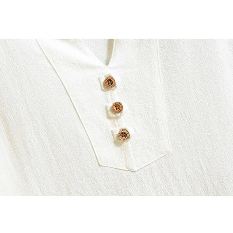 Set di 2 pezzi Buddha Stones Summer Sports, maglietta con colletto a punta, coulisse, pantaloni corti con tasche, in cotone e lino, per meditazione da uomo - image 6