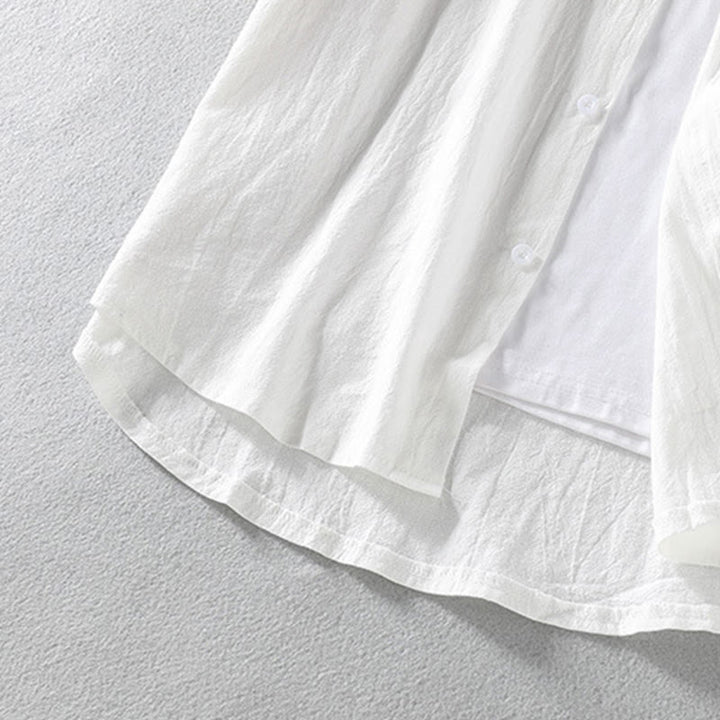 Camicia da uomo in cotone e lino, monopetto, casual, vintage, con maniche a tre quarti, con taschino, Buddha Stones - image 13