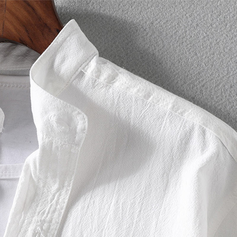 Camicia da uomo in cotone e lino, monopetto, casual, vintage, con maniche a tre quarti, con taschino, Buddha Stones - image 12