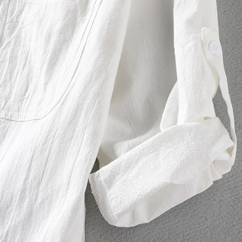 Camicia da uomo in cotone e lino, monopetto, casual, vintage, con maniche a tre quarti, con taschino, Buddha Stones - image 6