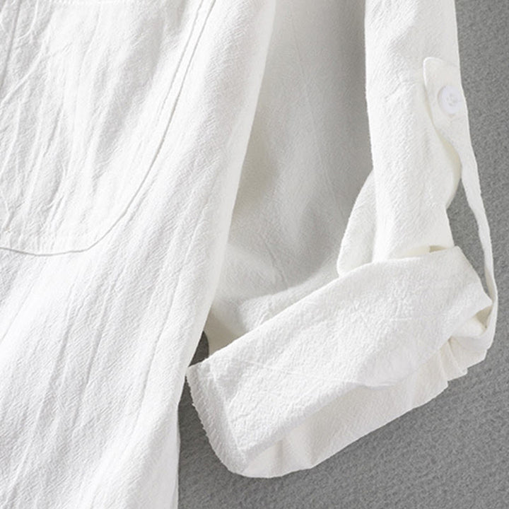 Camicia da uomo in cotone e lino, monopetto, casual, vintage, con maniche a tre quarti, con taschino, Buddha Stones - image 6