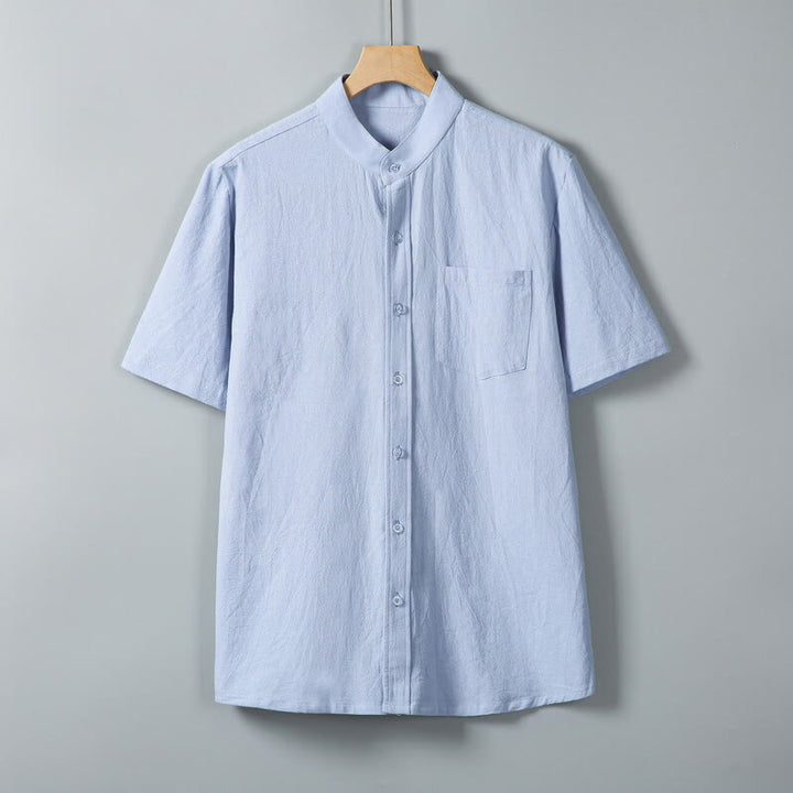 Camicia da uomo in cotone e lino a maniche corte, monopetto, tinta unita, con stampa Buddha Stones Daily e tasche - AzzurroCielo Chiaro - US/UK/AU46, EU56 (5XL) - image 13