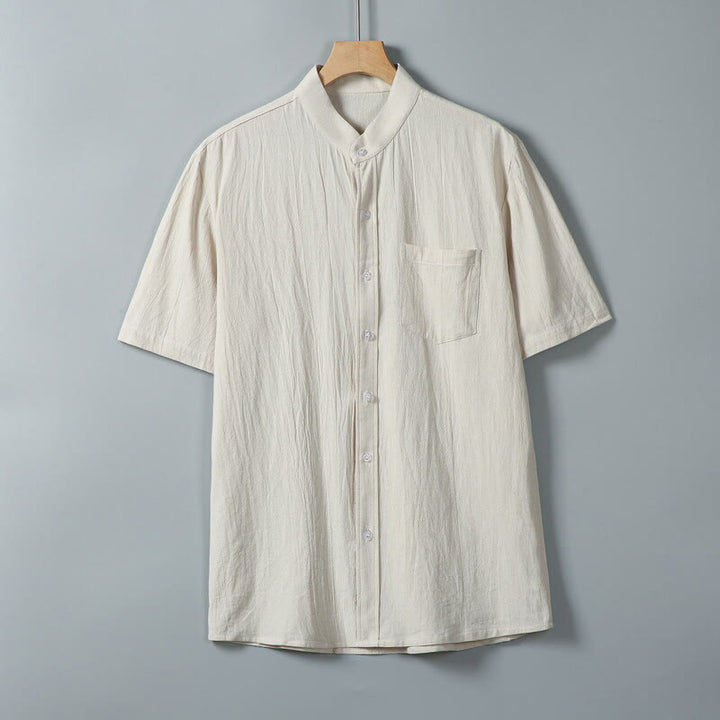 Camicia da uomo in cotone e lino a maniche corte, monopetto, tinta unita, con stampa Buddha Stones Daily e tasche - Biancheria - US/UK/AU46, EU56 (5XL) - image 11