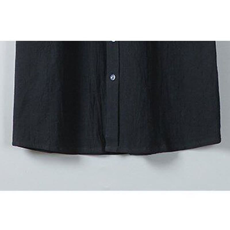 Camicia da uomo in cotone e lino a maniche corte, monopetto, tinta unita, con stampa Buddha Stones Daily e tasche - image 9