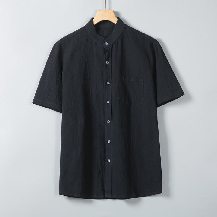 Camicia da uomo in cotone e lino a maniche corte, monopetto, tinta unita, con stampa Buddha Stones Daily e tasche - Nero - US/UK/AU46, EU56 (5XL) - image 8