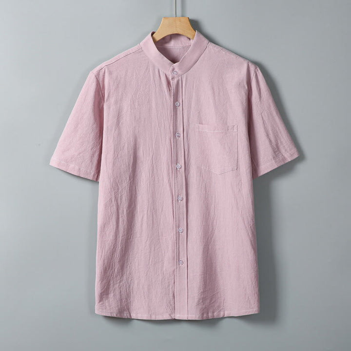 Camicia da uomo in cotone e lino a maniche corte, monopetto, tinta unita, con stampa Buddha Stones Daily e tasche - Rosa - US/UK/AU46, EU56 (5XL) - image 10