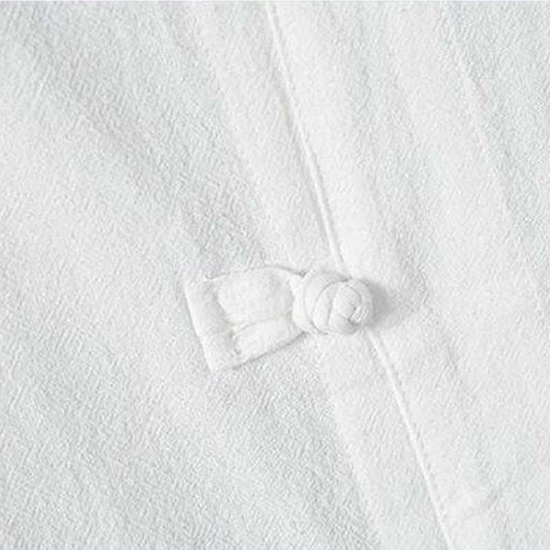 Camicia da uomo in cotone e lino a maniche corte, casual, semplice, con bottoni cinesi a forma di rana, modello Buddha Stones - image 3