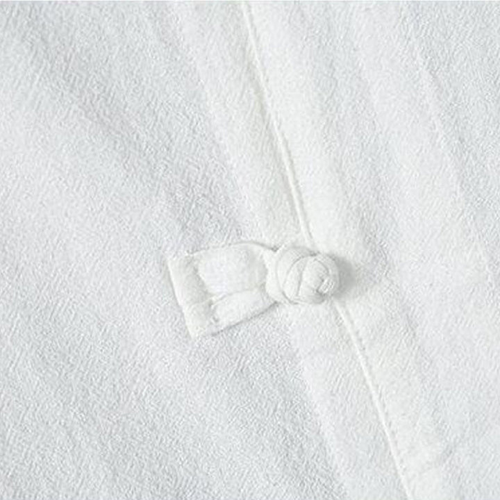 Camicia da uomo in cotone e lino a maniche corte, casual, semplice, con bottoni cinesi a forma di rana, modello Buddha Stones - image 3