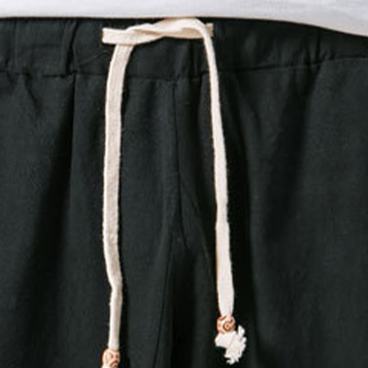Pantaloni da uomo in cotone e lino con coulisse, con tasche, modello Buddha Stones, casual, estivi, semplici e semplici, lunghezza 7-8