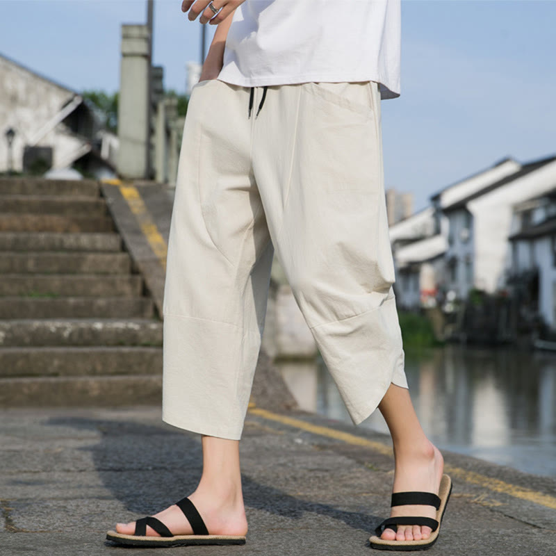 Pantaloni da uomo in lino e cotone, con coulisse, lunghezza 7-8, con tasche, modello Buddha Stones, casual, semplici e semplici, con design affusolato. - image 17