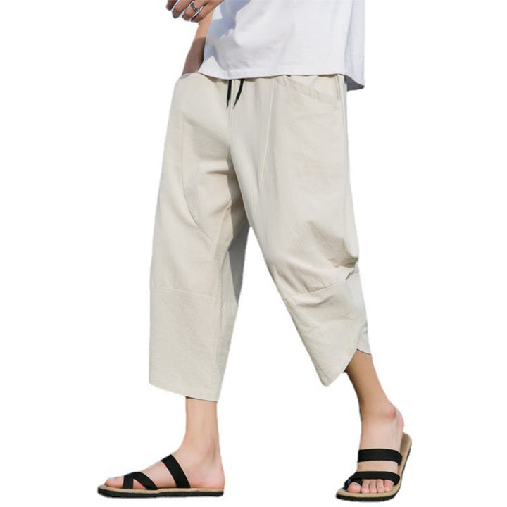 Pantaloni da uomo in lino e cotone, con coulisse, lunghezza 7-8, con tasche, modello Buddha Stones, casual, semplici e semplici, con design affusolato. - image 20