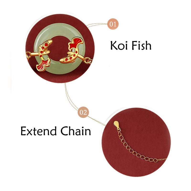 Braccialetto portafortuna della ricchezza con fibbia della pace con pesce Koi in argento Buddha Stones 999 e giada bianca di Hetian