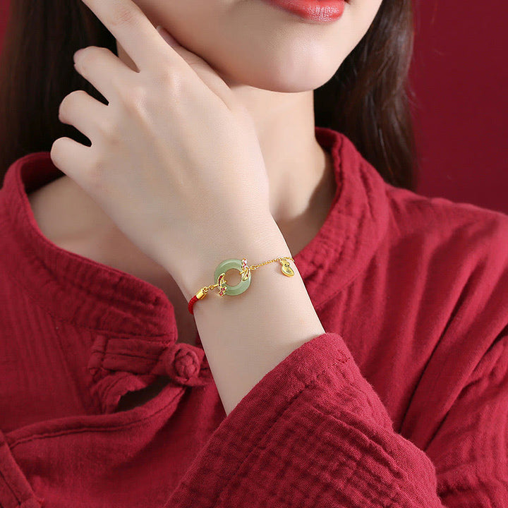 Braccialetto portafortuna della ricchezza con fibbia della pace con pesce Koi in argento Buddha Stones 999 e giada bianca di Hetian - image 4