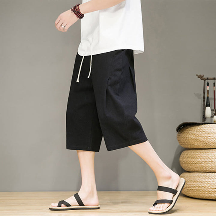 Pantaloni harem da uomo in cotone e lino, con tasche , Buddha Stones, casual, estivi, con coulisse, tinta unita