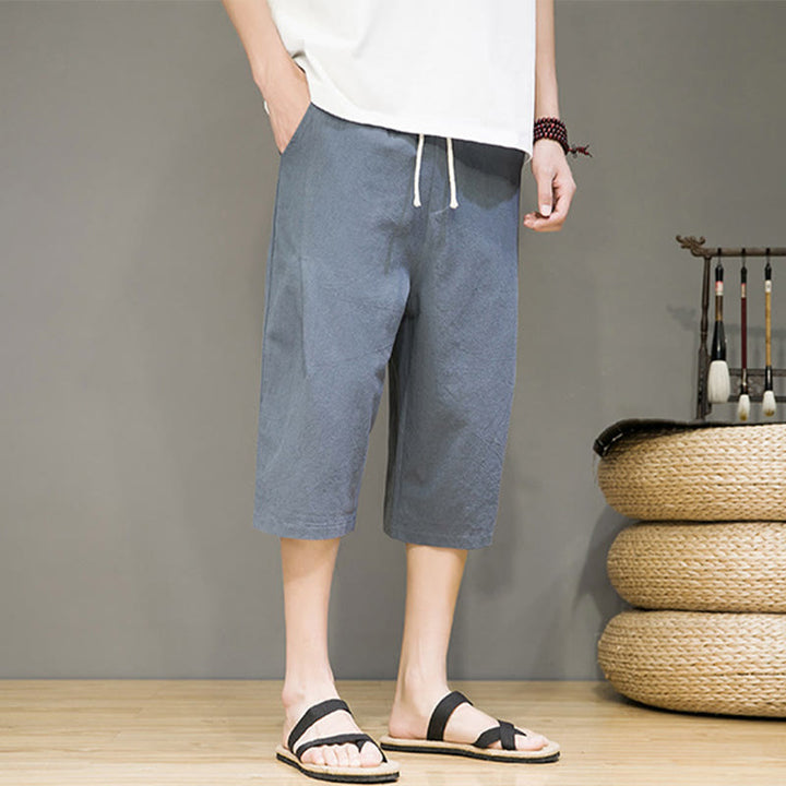 Pantaloni harem da uomo in cotone e lino, con tasche , Buddha Stones, casual, estivi, con coulisse, tinta unita