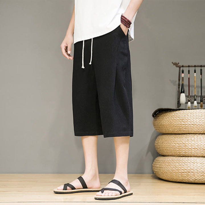 Pantaloni harem da uomo in cotone e lino, con tasche , Buddha Stones, casual, estivi, con coulisse, tinta unita