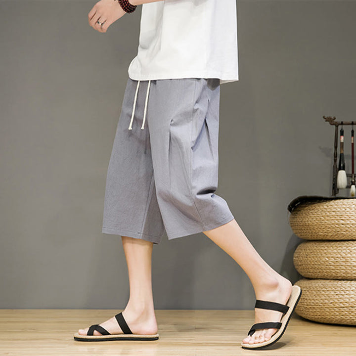 Pantaloni harem da uomo in cotone e lino, con tasche , Buddha Stones, casual, estivi, con coulisse, tinta unita