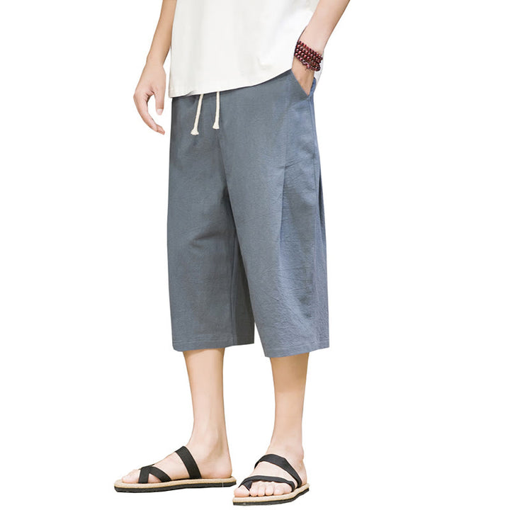 Pantaloni harem da uomo in cotone e lino, con tasche , Buddha Stones, casual, estivi, con coulisse, tinta unita