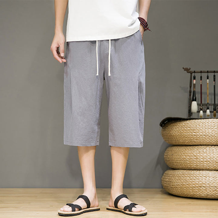 Pantaloni harem da uomo in cotone e lino, con tasche , Buddha Stones, casual, estivi, con coulisse, tinta unita