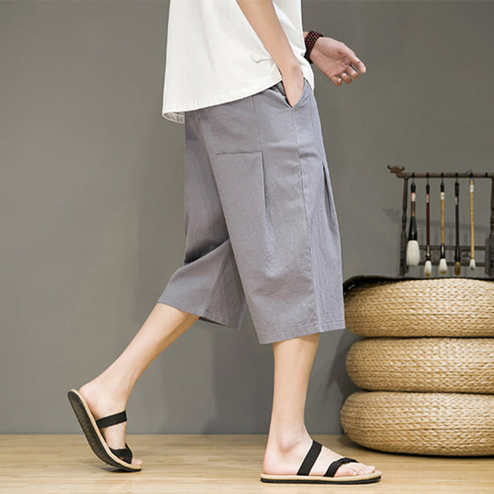 Pantaloni harem da uomo in cotone e lino, con tasche , Buddha Stones, casual, estivi, con coulisse, tinta unita
