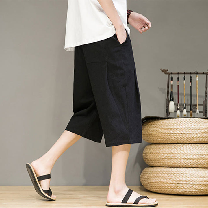 Pantaloni harem da uomo in cotone e lino, con tasche , Buddha Stones, casual, estivi, con coulisse, tinta unita