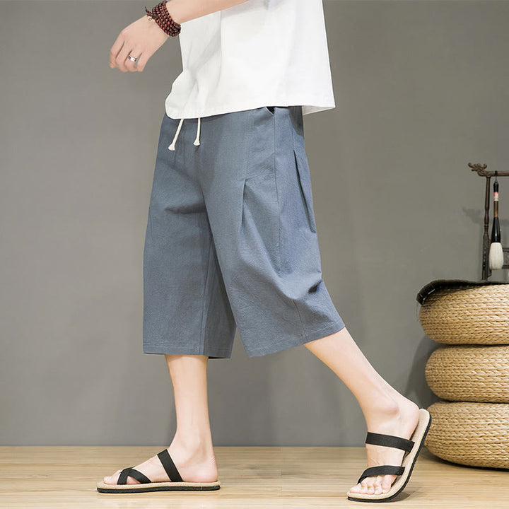 Pantaloni harem da uomo in cotone e lino, con tasche , Buddha Stones, casual, estivi, con coulisse, tinta unita