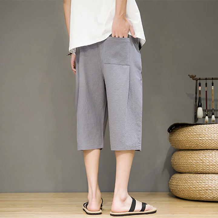 Pantaloni harem da uomo in cotone e lino, con tasche , Buddha Stones, casual, estivi, con coulisse, tinta unita