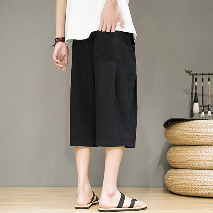 Pantaloni harem da uomo in cotone e lino, con tasche , Buddha Stones, casual, estivi, con coulisse, tinta unita