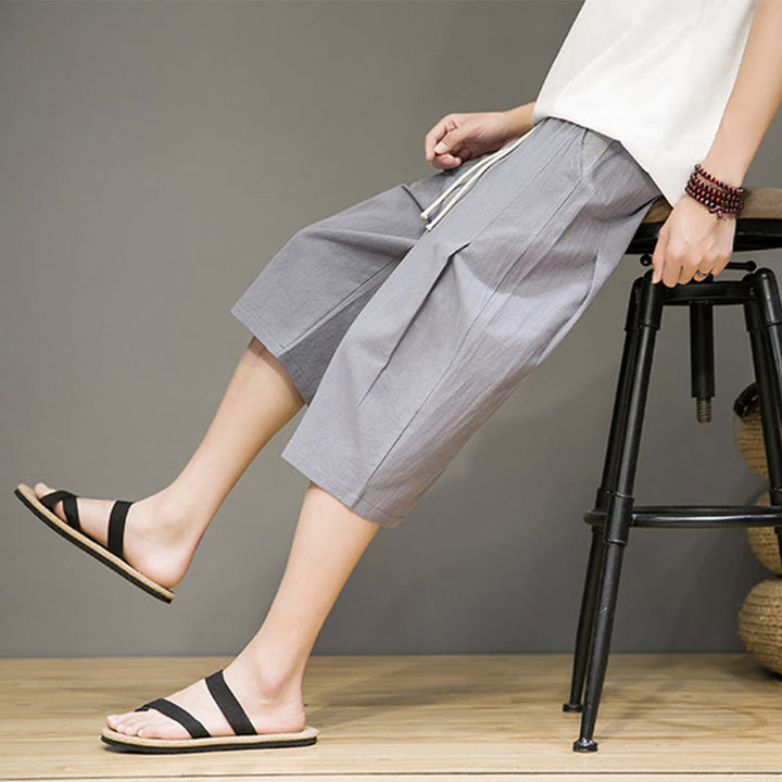 Pantaloni harem da uomo in cotone e lino, con tasche , Buddha Stones, casual, estivi, con coulisse, tinta unita