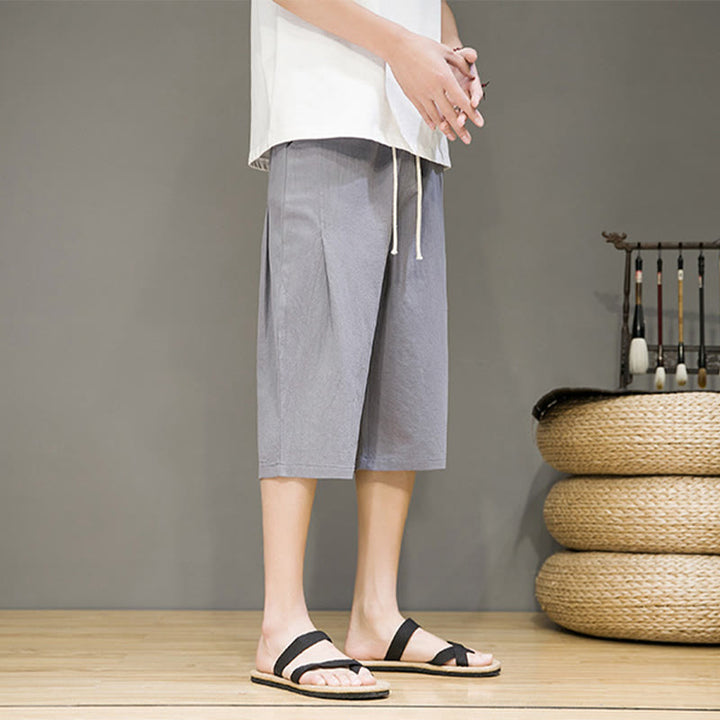 Pantaloni harem da uomo in cotone e lino, con tasche , Buddha Stones, casual, estivi, con coulisse, tinta unita
