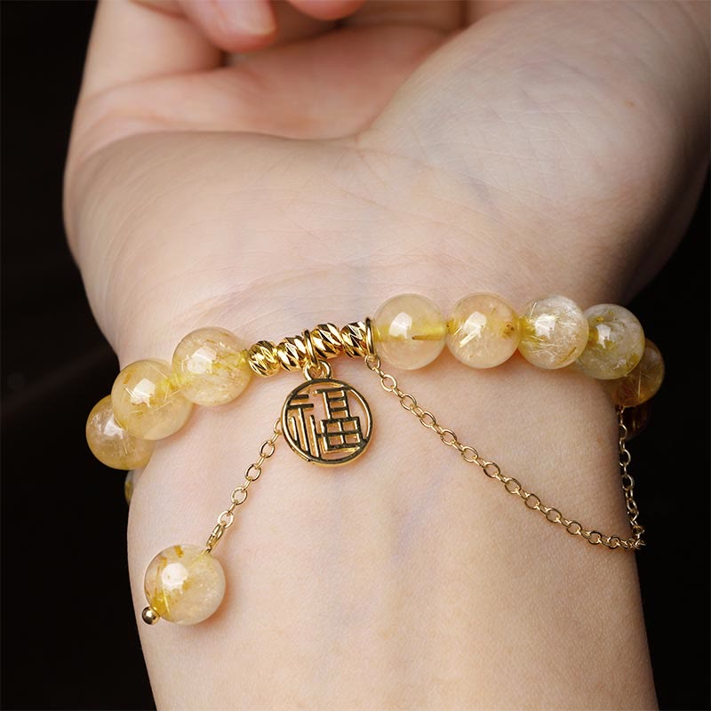 Braccialetto della felicità con carattere Lucky Fu in Buddha Stones citrino