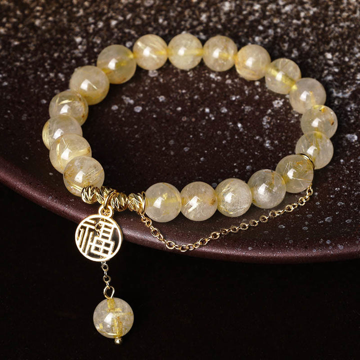 Braccialetto della felicità con carattere Lucky Fu in Buddha Stones citrino