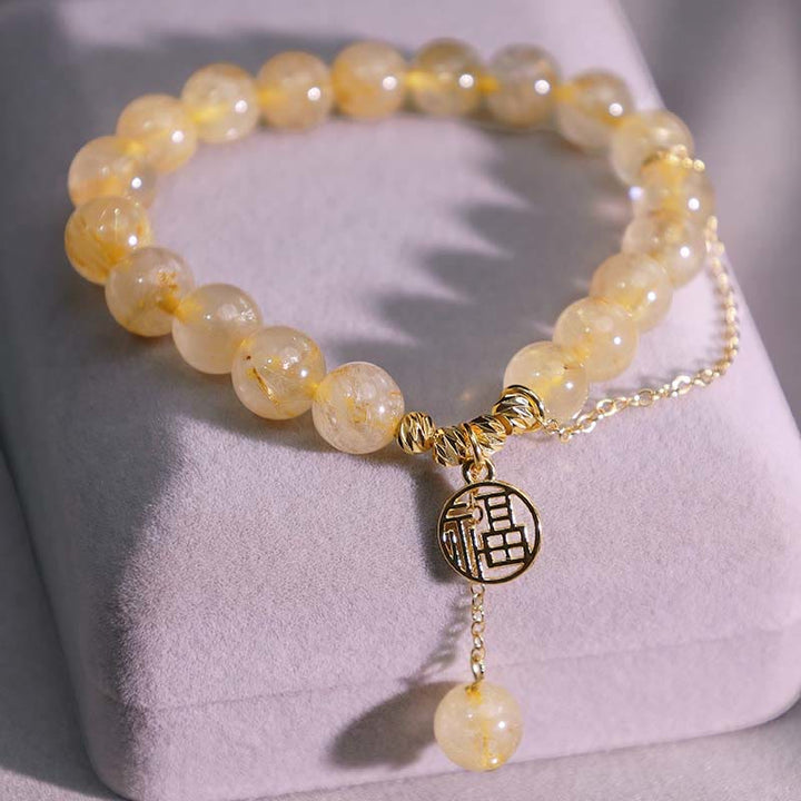 Braccialetto della felicità con carattere Lucky Fu in Buddha Stones citrino